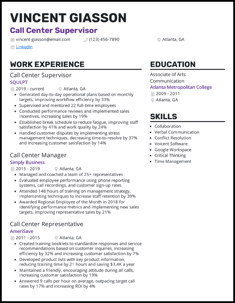 Sample Resume Supervisory Skills