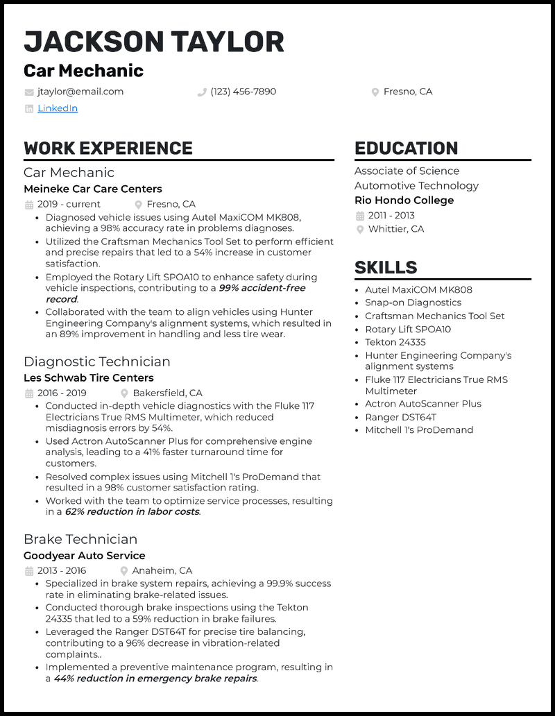7 Auto Mechanic Resume Examples - Car Mechanic Black Resume Example