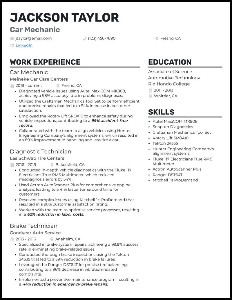 7 Auto Mechanic Resume Examples - Car Mechanic Gray Resume Example 