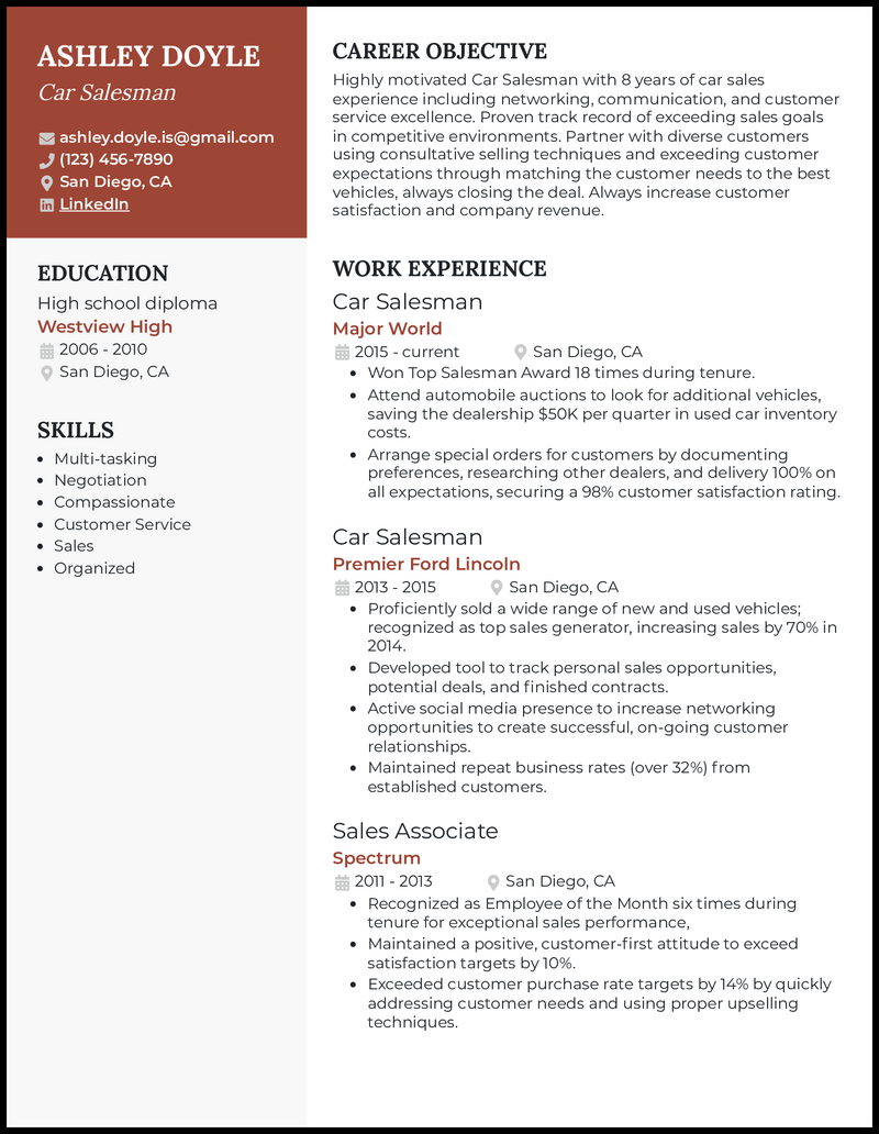 7 Car Salesman Resume Examples [& Templates]