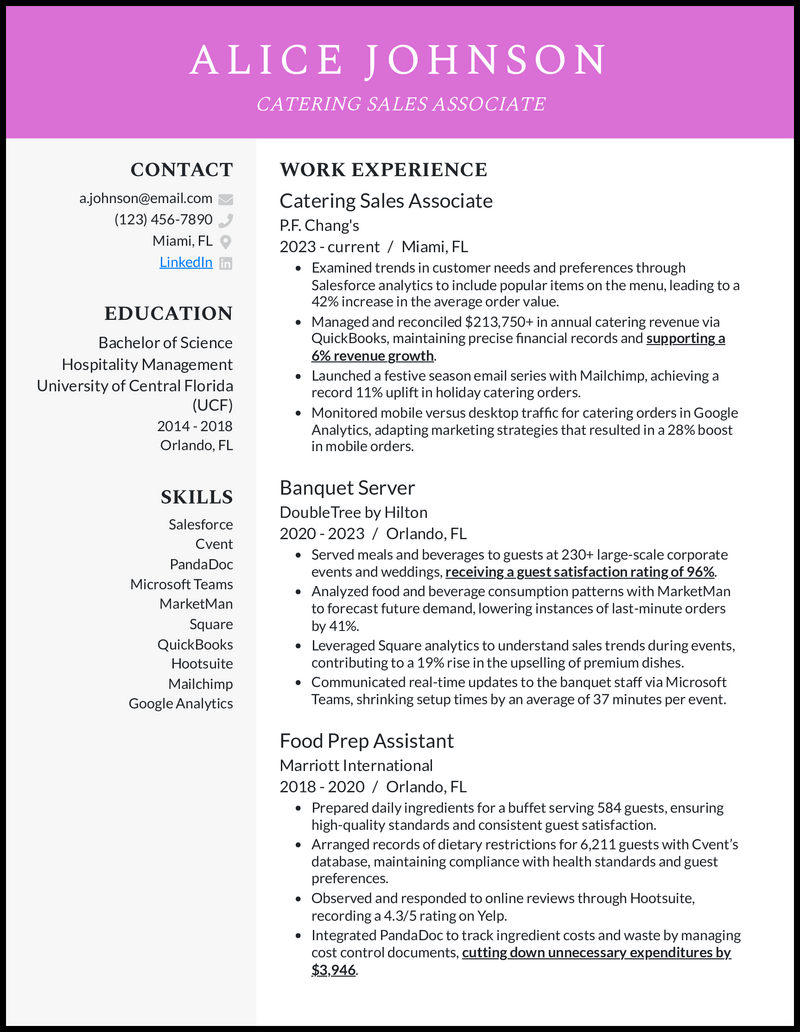7 Catering Resume Examples To Win The Job In 2026