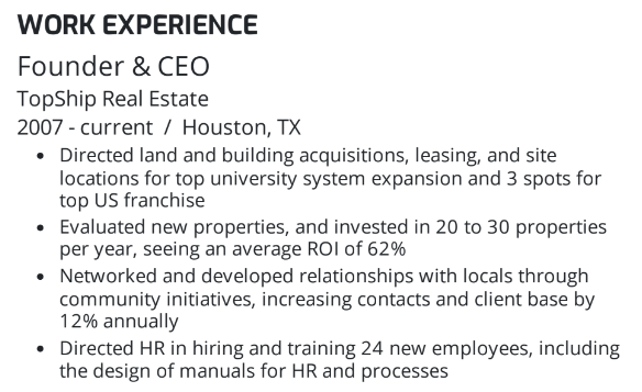 Ceo resume skills section