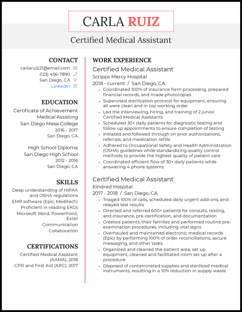 medical assistant resume qualifications