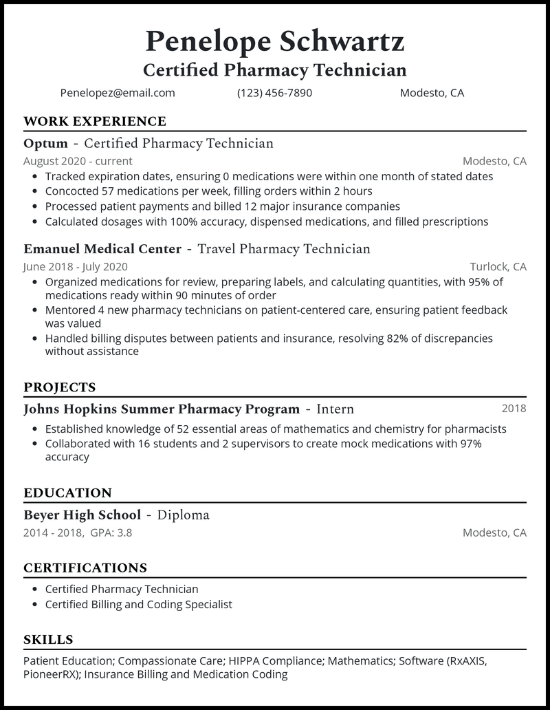 3 Certified Pharmacy Technician Resume Examples in 2023