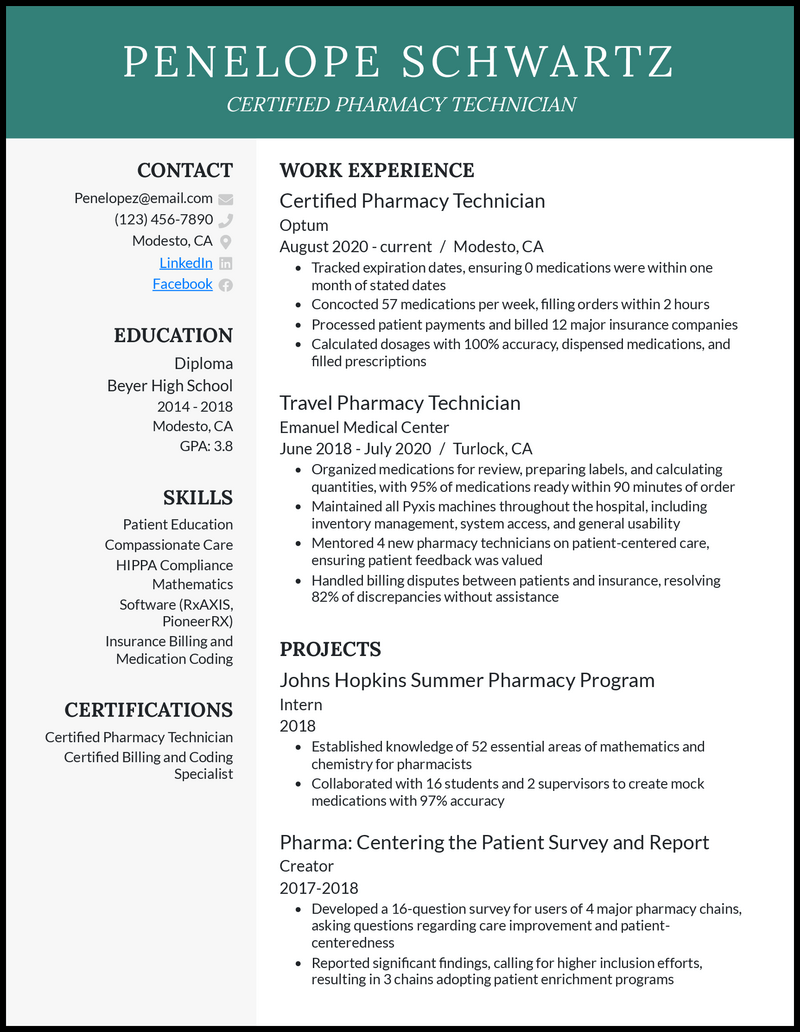 Certified pharmacy technician resume resume example with 5 years of experience