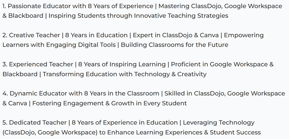 Pick one of the five LinkedIn headlines that best present your career and value