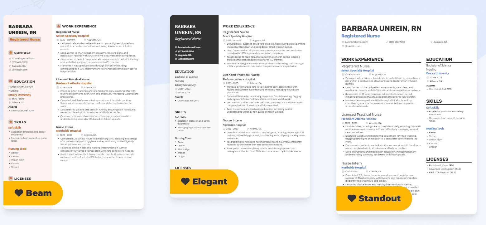 BeamJobs nursing resume templates