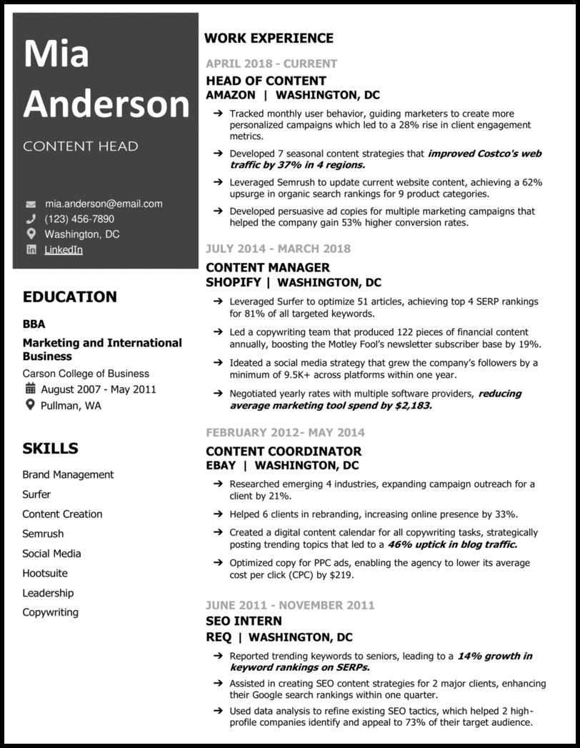 Chronological Word resume template