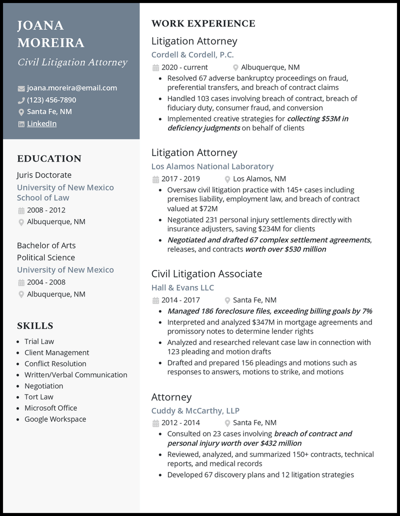 3 Civil Litigation Attorney Resume Examples For 2024   Civil Litigation Attorney Elegant Resume Example 