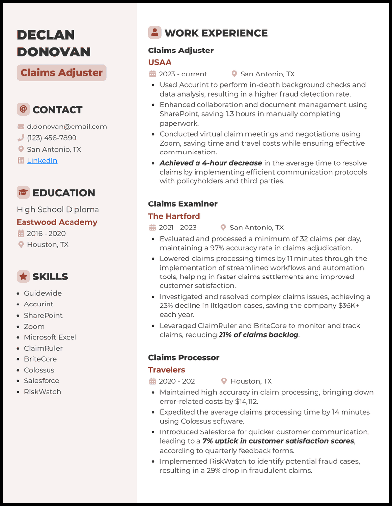 15 Claims Adjuster Resume Samples For 2026