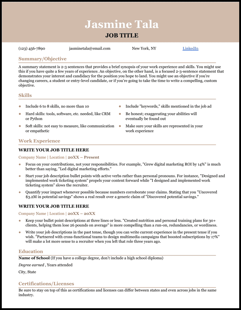 Classy resume template for Google Docs