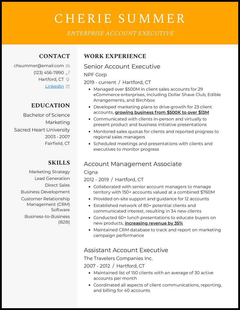 3 Enterprise Account Executive Resume Examples for 2026