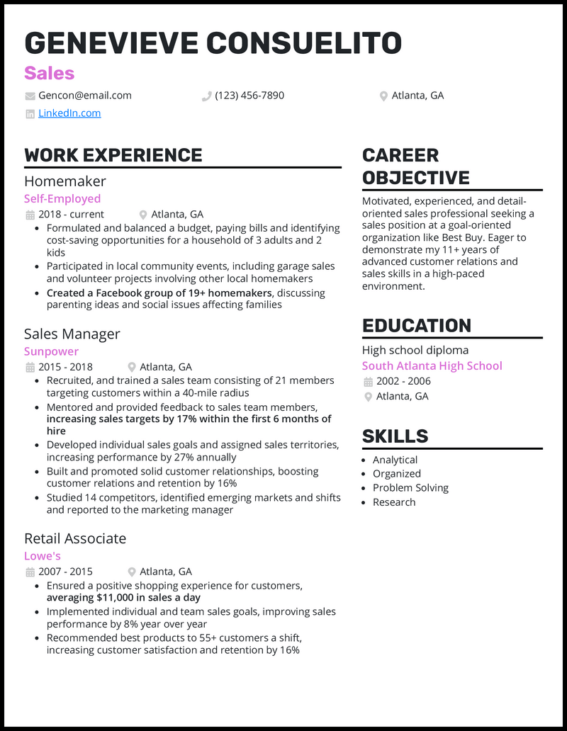 3 Homemaker Resume Examples That - Clean Homemaker Orchid Resume Example