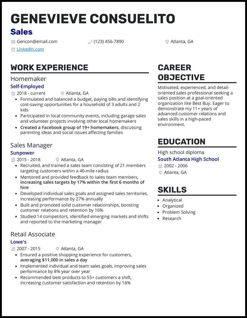 3 Homemaker Resume Examples That - Clean Homemaker Royal Blue Resume Example