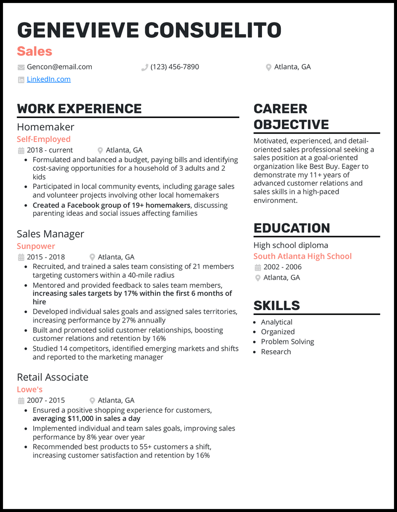 3 Homemaker Resume Examples That - Clean Homemaker Salmon Resume Example 
