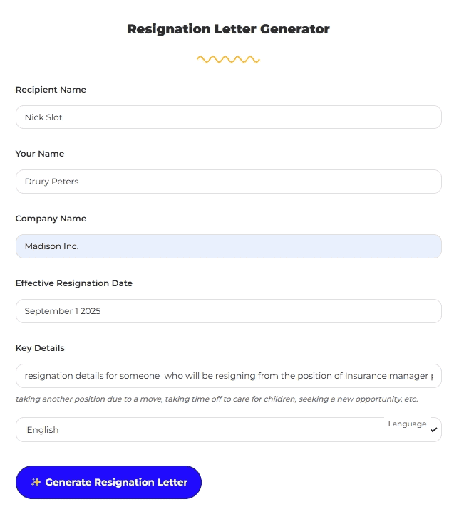 Click to generate a resignation letter