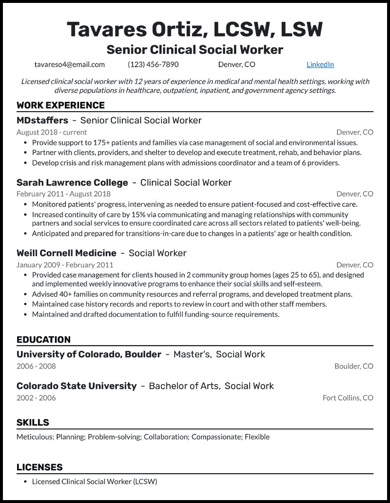 lcsw-resume-sample