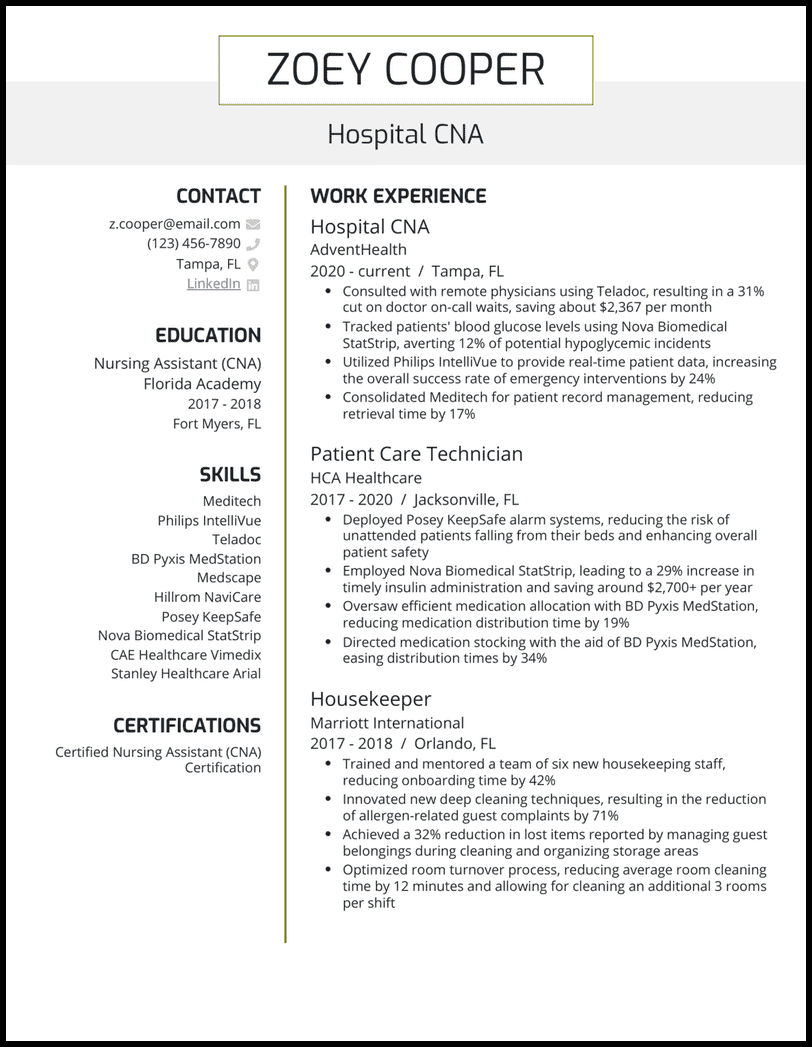 13 Certified Nursing Assistant (CNA) Resume Samples 2026