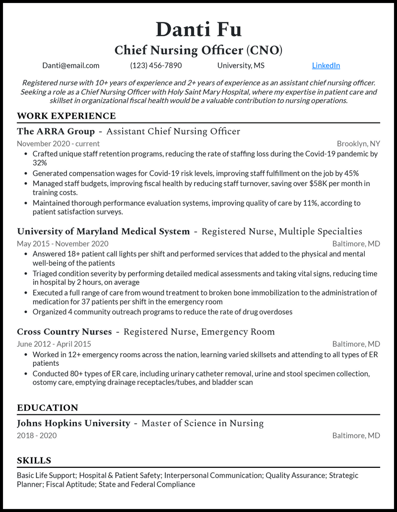 Elegant cno resume example