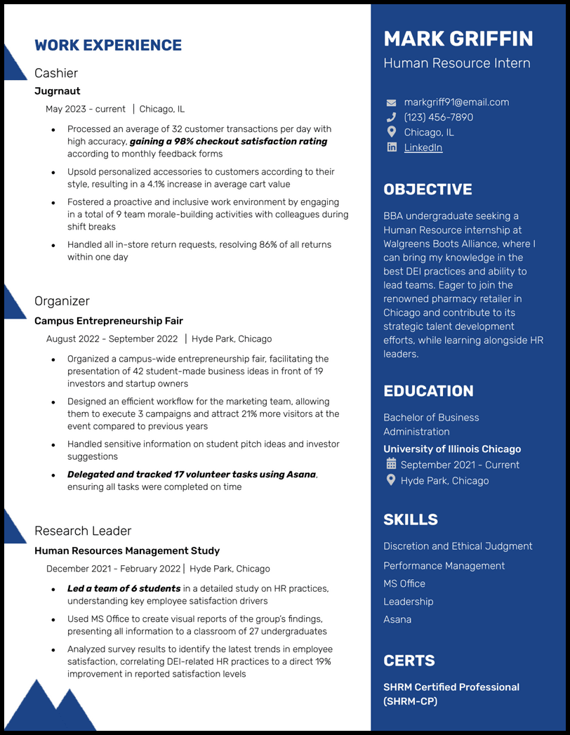 College resume template for Word and Google Docs