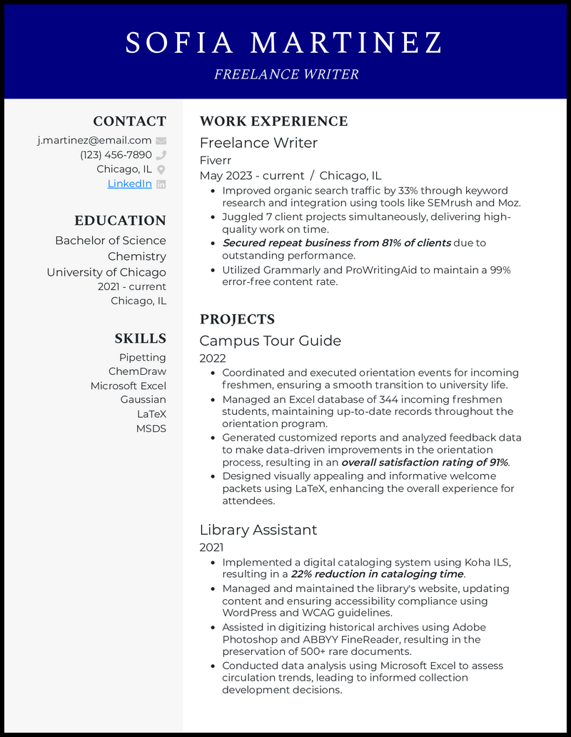 College scholarship resume example with freelance writing experience