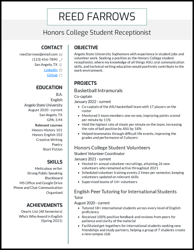 resume college student sample