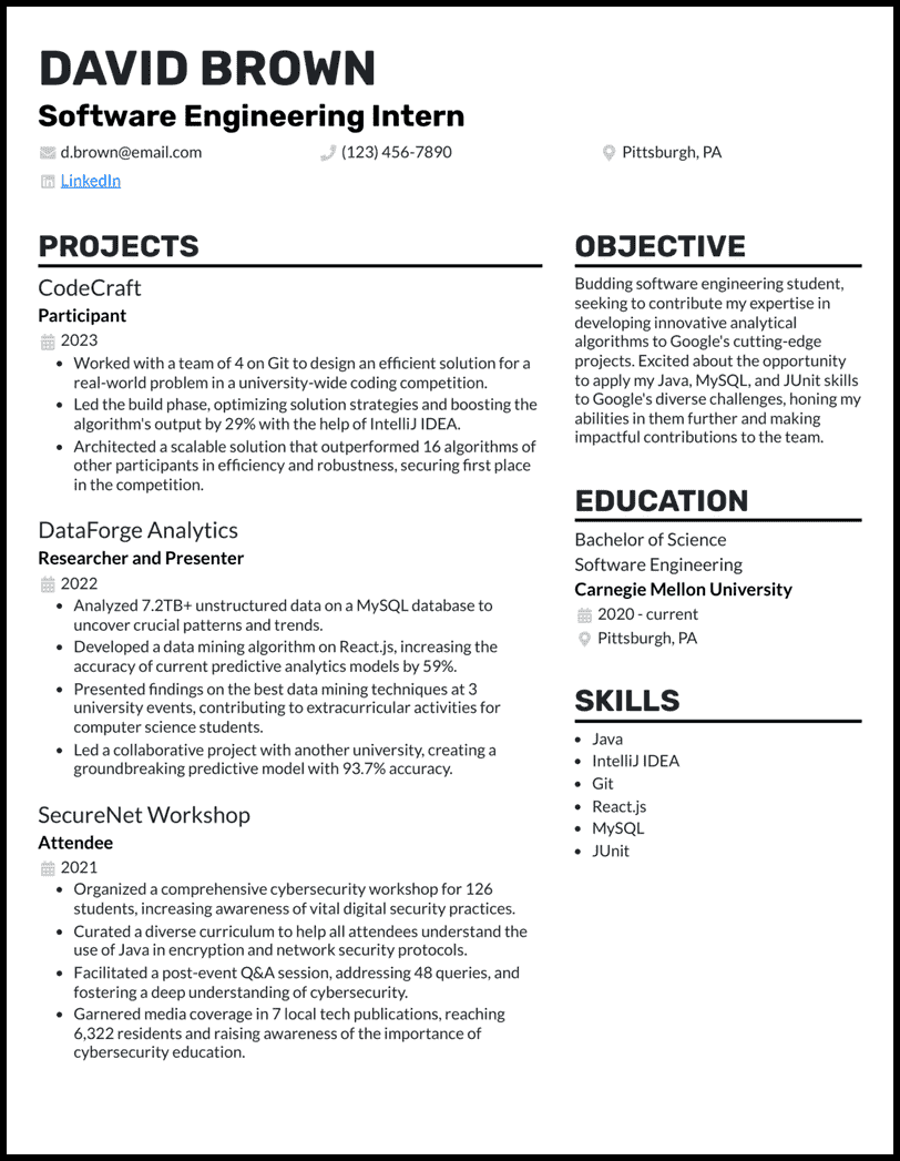 10 College Student Internship Resume - College Student For Internship 4 Black Resume Example 
