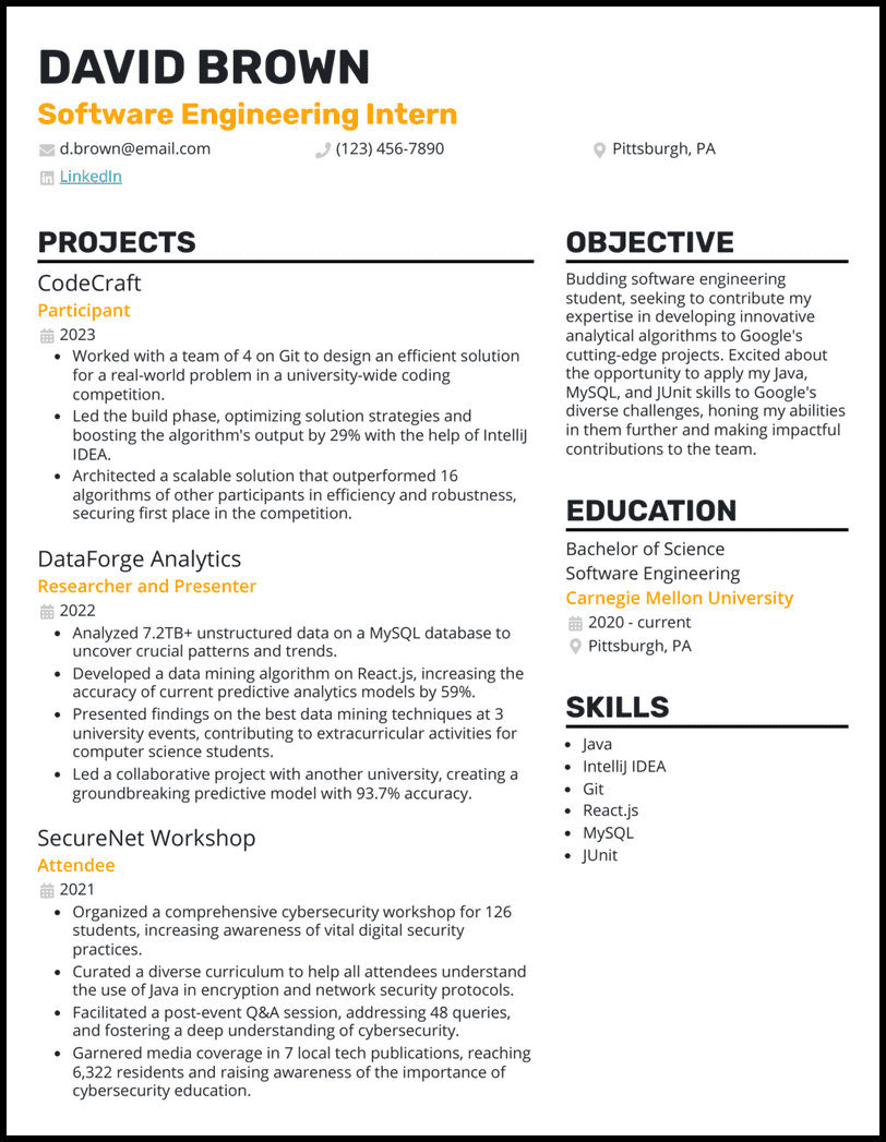 10 College Student Internship Resume - College Student For Internship 4 Yellow Resume Example 