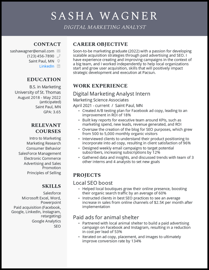 College Student Resume Example 