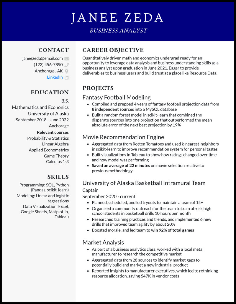 Elegant college student resume no experience resume example