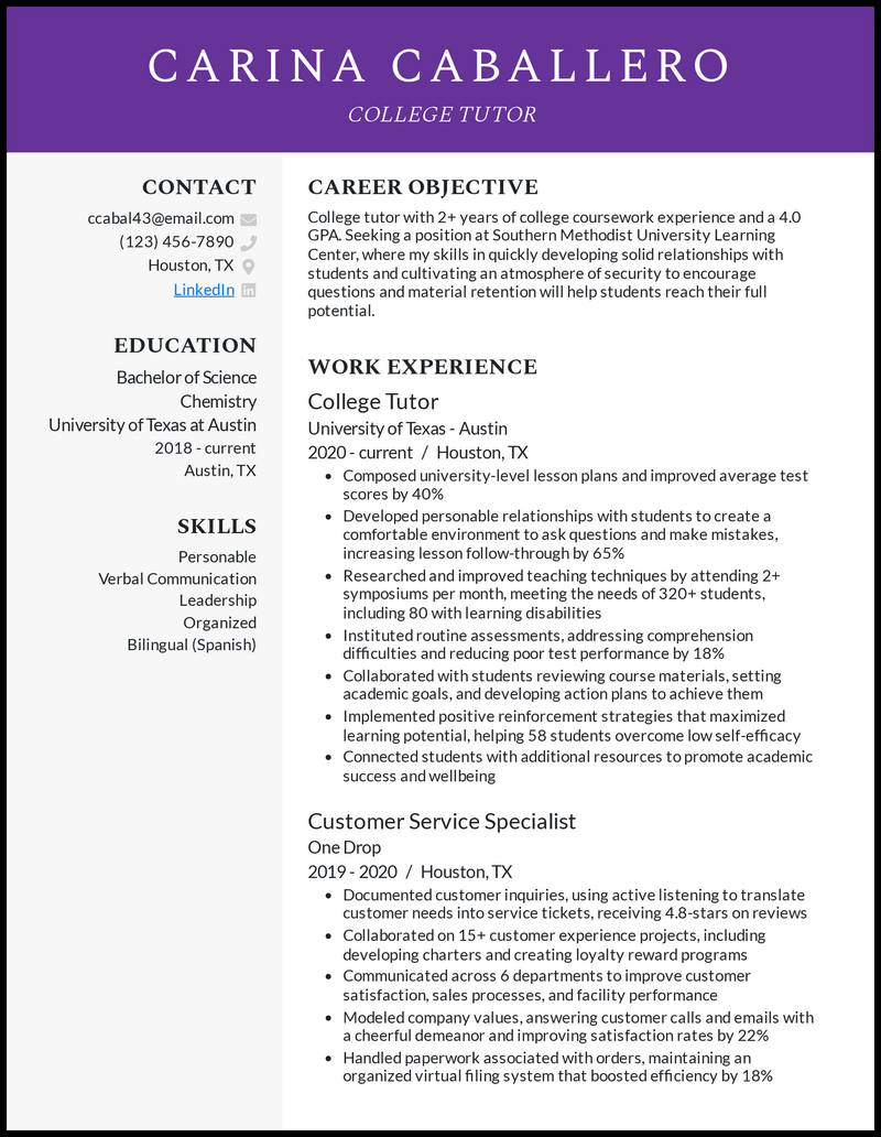 Math Coach Resume Sample   College Tutor Resume Example 