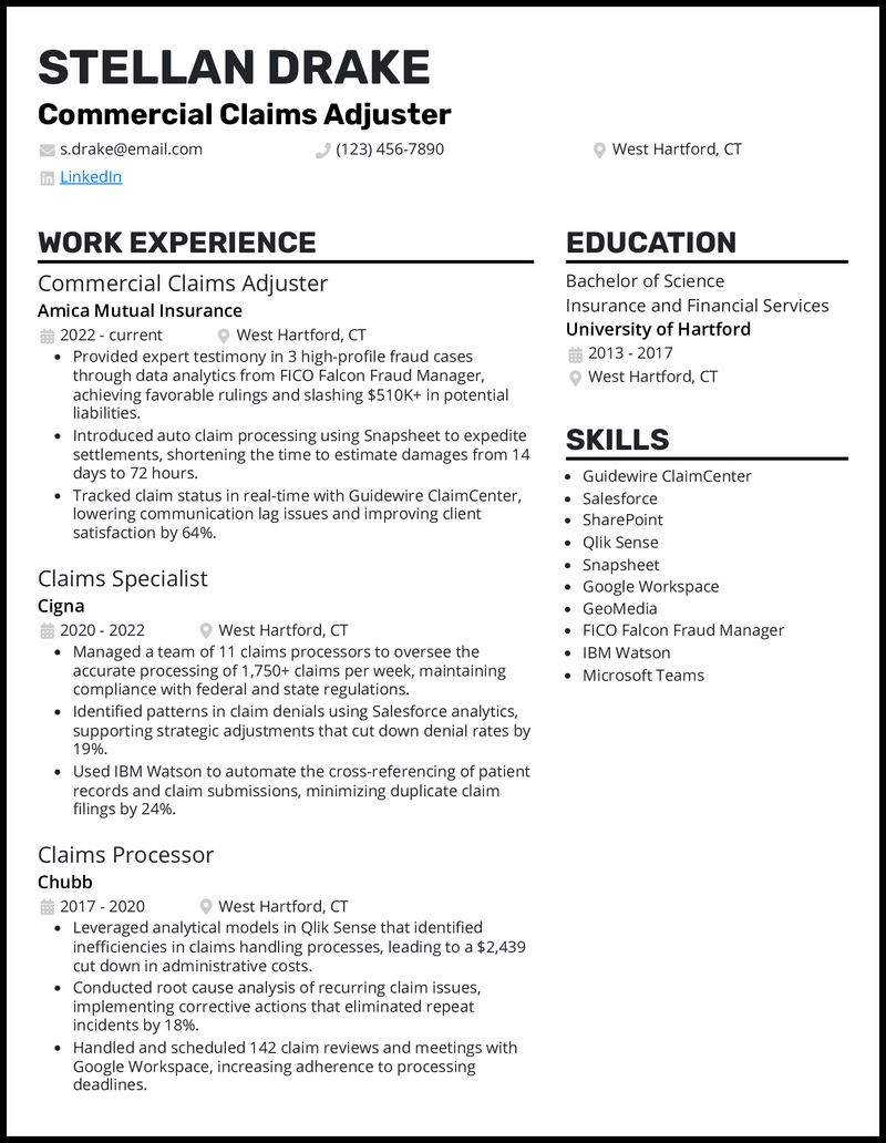 15 Claims Adjuster Resume Samples - Commercial Claims Adjuster Black Resume Example