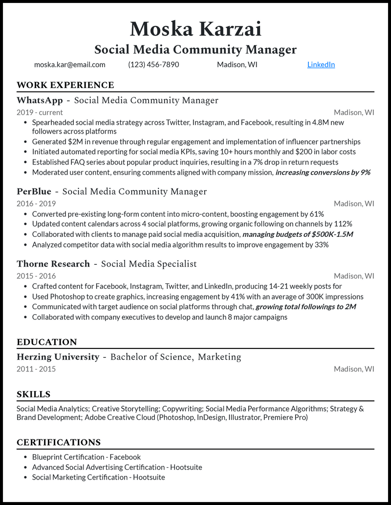 3 Real Community Manager Resume Examples That Worked In 2024   Community Manager Professional Resume Example 