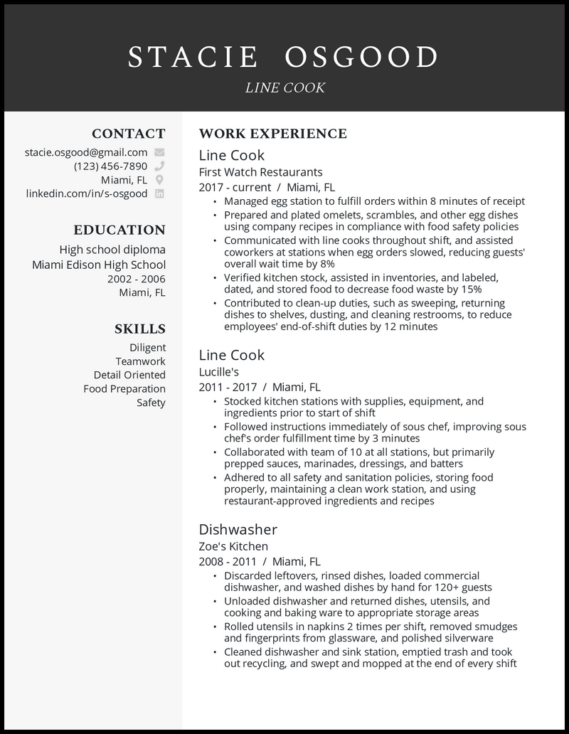 Line cook resume template