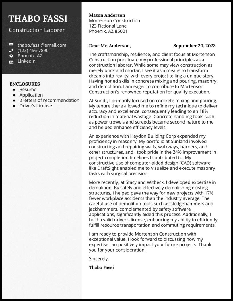 Construction cover letter template