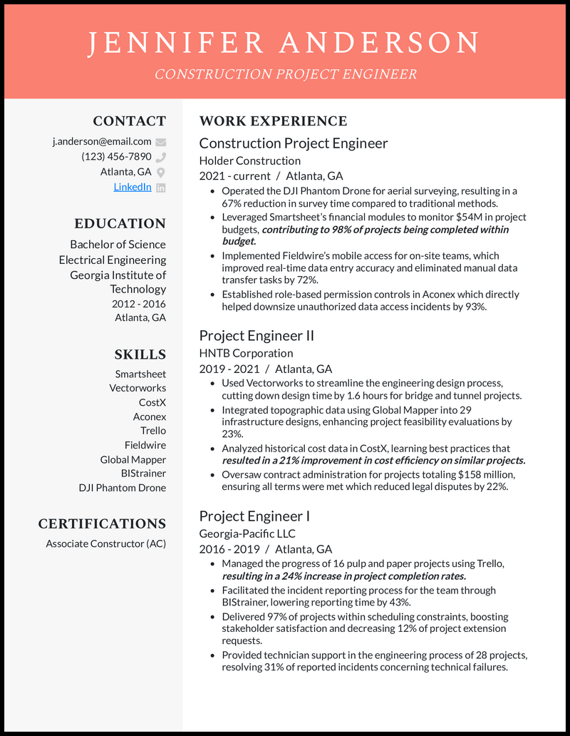 7 Project Engineer Resume Examples Designed for 2026