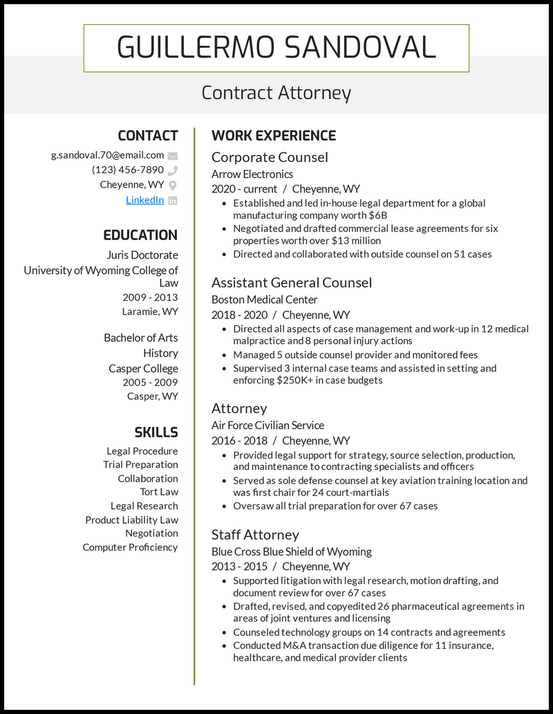 11 Attorney Resume Examples That Got The Job In 2024   Contract Attorney Resume Example 