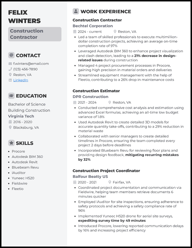 7 Contractor Resume Examples That - Contractor Gray Resume Example