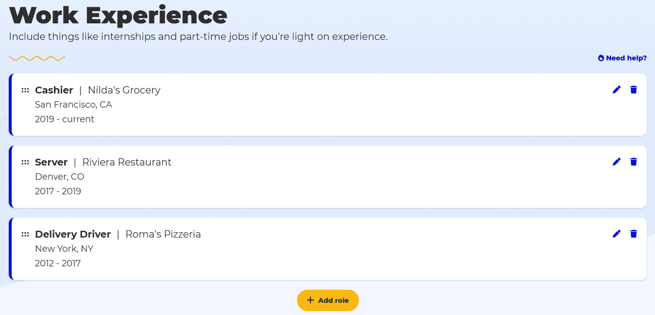 BeamJobs’ cashier resume builder work experience section