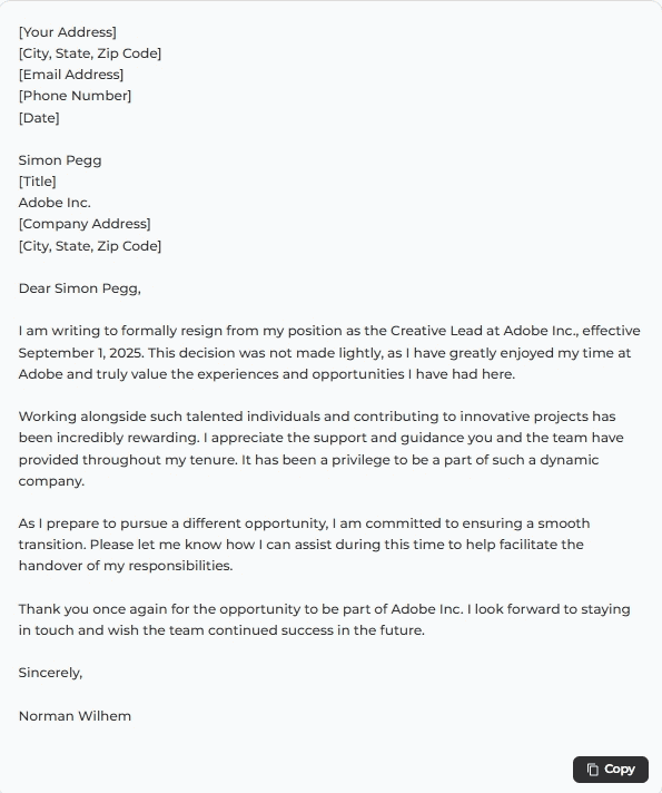 Copy and paste your ready-to-send resignation letter