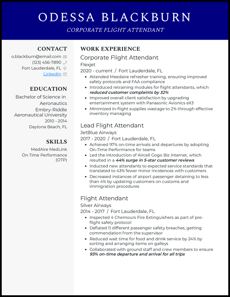 flight attendant skills for resume