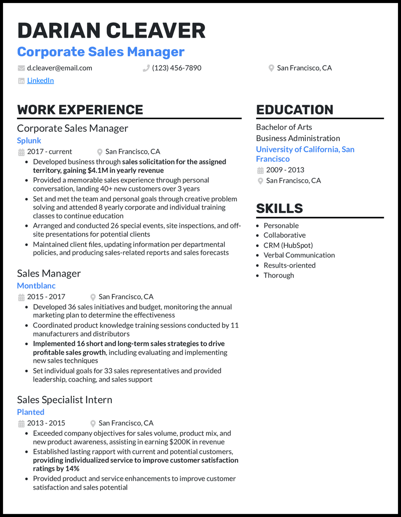 Sales Manager Cv Template Free Printable Form Templates And Letter   Corporate Sales Manager Resume Example 