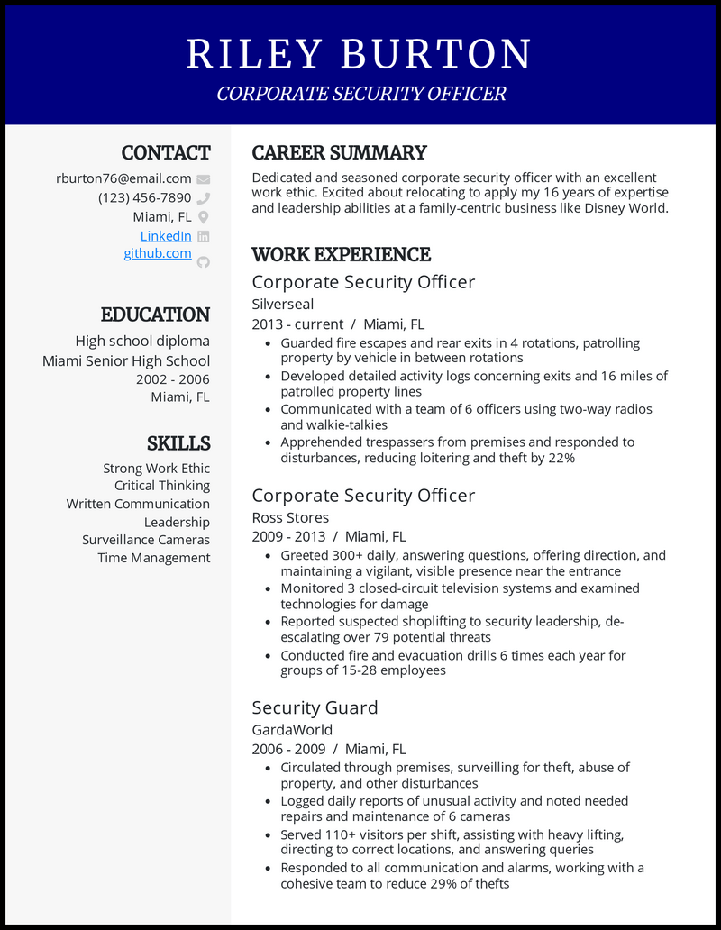 7 Security Officer Resume Examples Templates   Corporate Security Officer Resume Example 