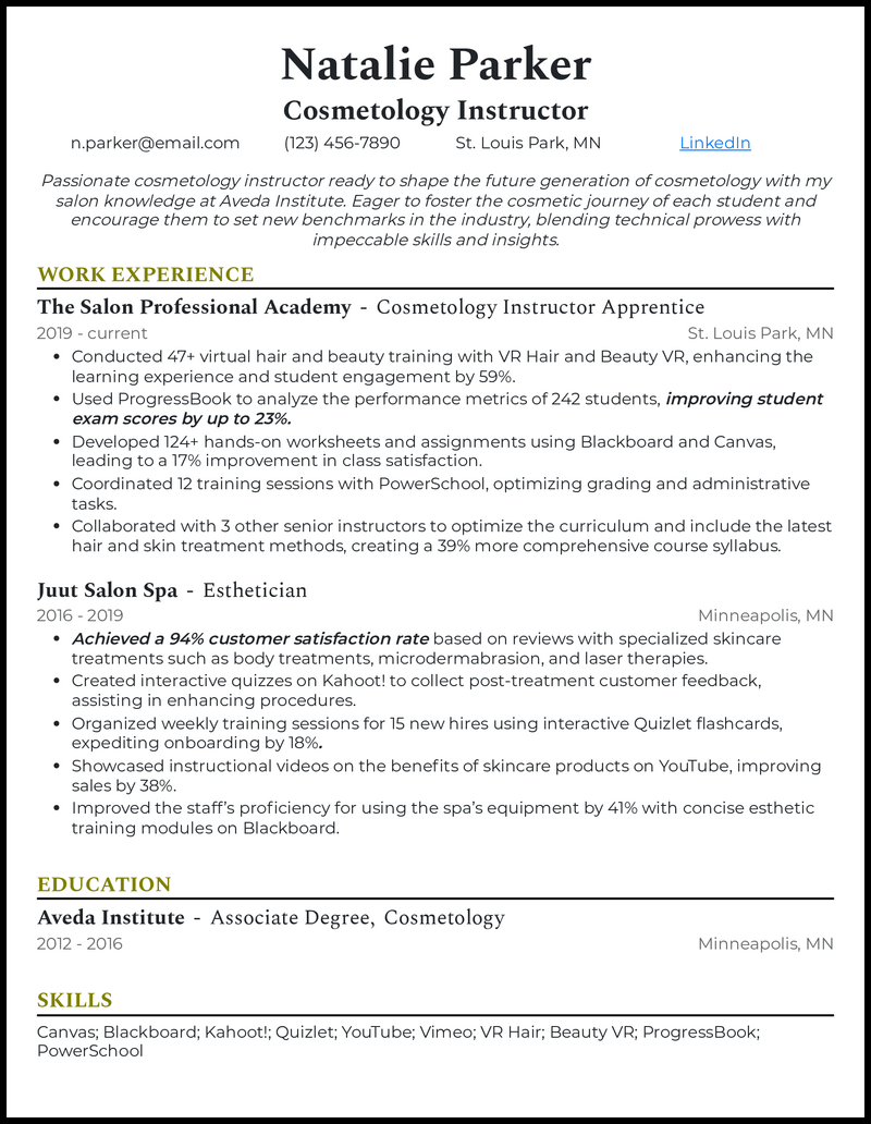 7 Cosmetology Resume Examples That - Cosmetology Instructor Olive Resume Example