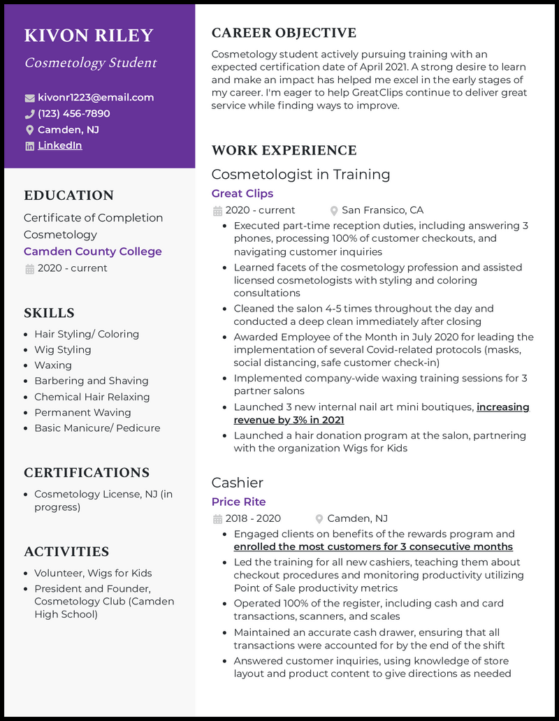 7 Cosmetology Resume Examples That Work for 2024