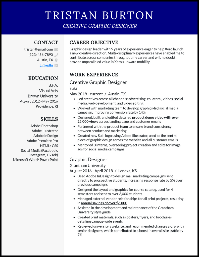 Modern creative graphic designer resume example