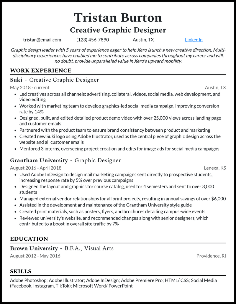 Professional creative graphic designer resume example
