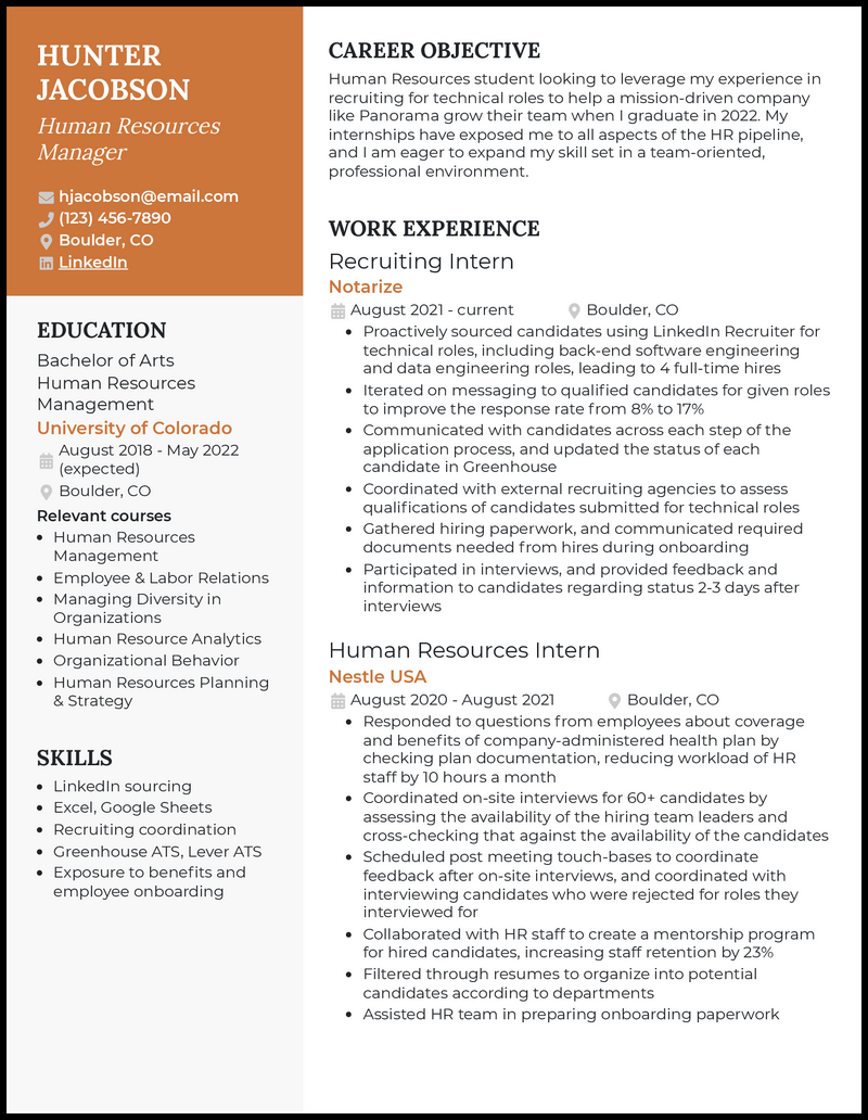 Professional current college student resume example with 5+ years experience