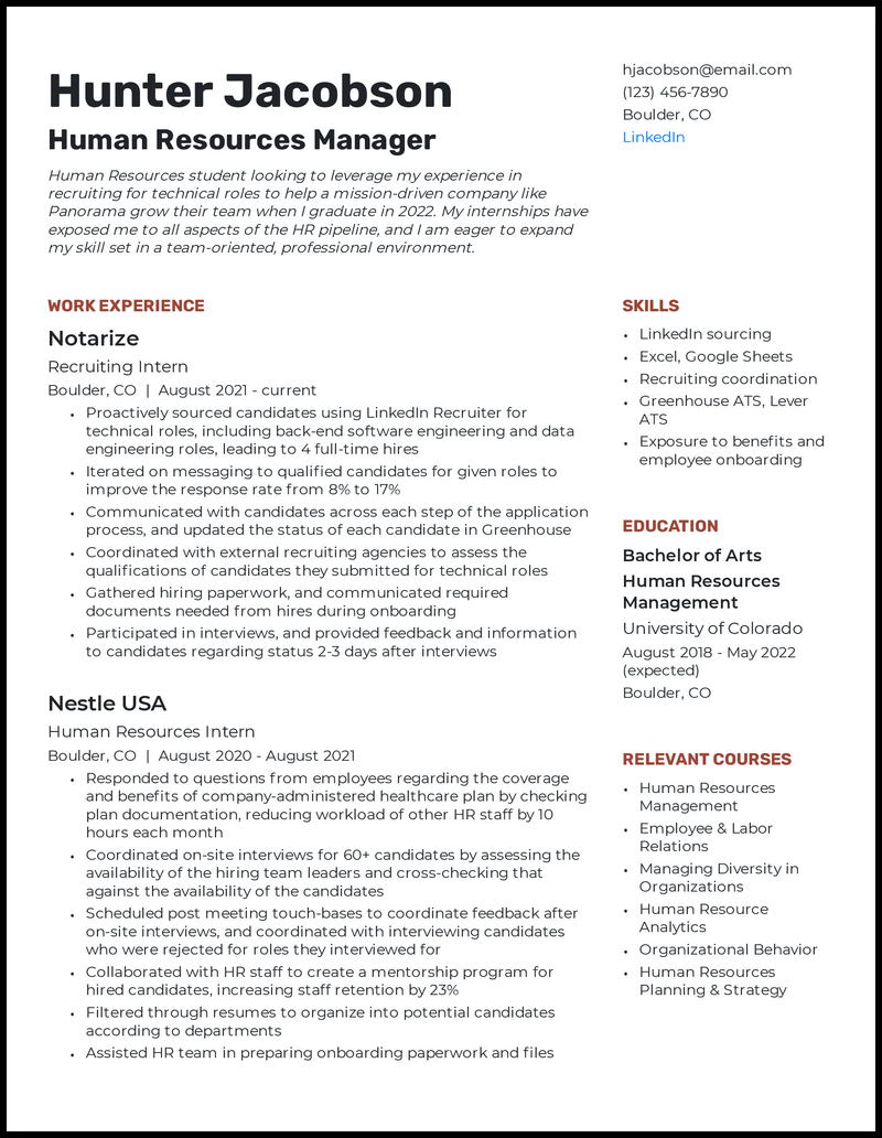 college graduate resume examples 2022