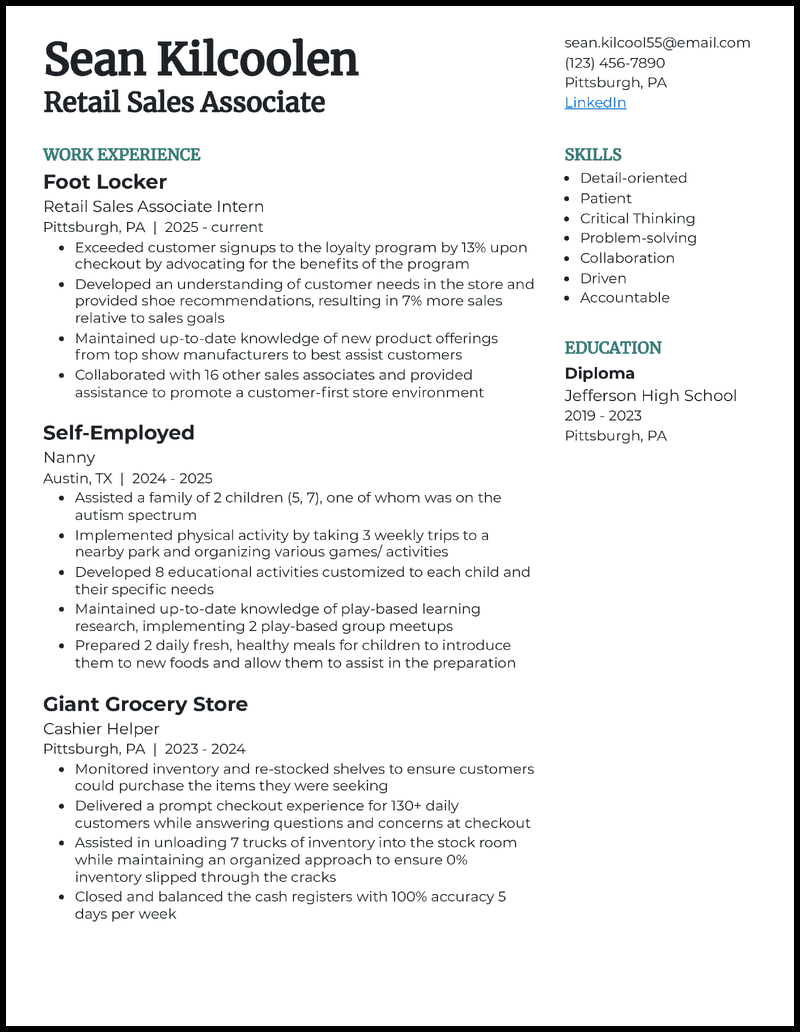 resume template for retail jobs